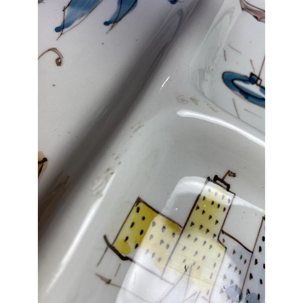 Vintage Italy Hand Painted Divided Relish Tray Ashtray Coastal Beach MCM Decor
